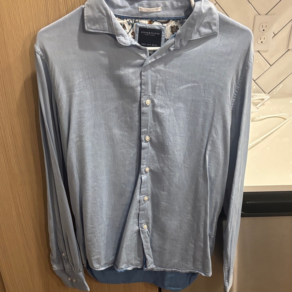 Denim and Flower Light Blue Casual Button-Down Shirt
